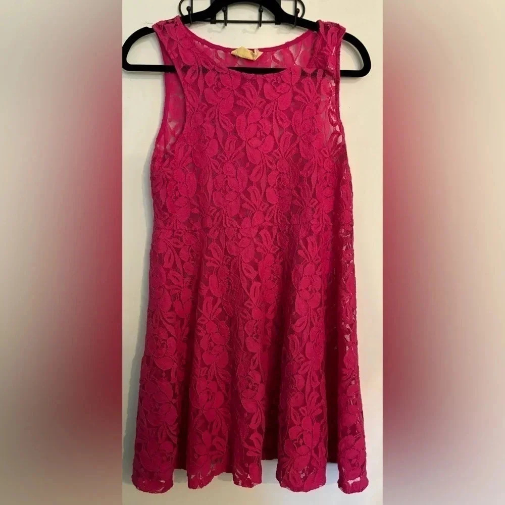 FREE PEOPLE Womens Sz Medium‎ Lace Overlay Only Dress (no lining) bright pink